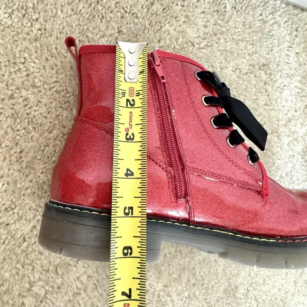 Dream Pairs Girls Size 6 Red Glitter Combat Boots Velvet Laces Side Zip Sparkle